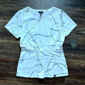 NWT JAANUU Marble Peplum Scrub Top S